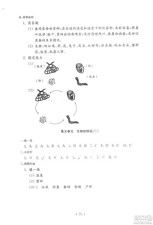 山东教育出版社2021小学科学试卷金钥匙四年级下册答案