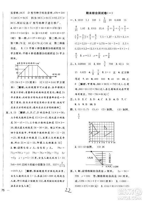 新世纪出版社2021亮点给力大试卷数学六年级下册江苏国际版答案