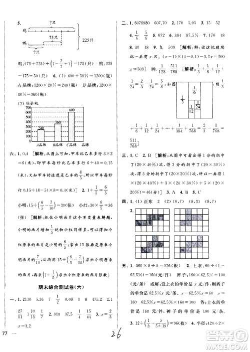 新世纪出版社2021亮点给力大试卷数学六年级下册江苏国际版答案