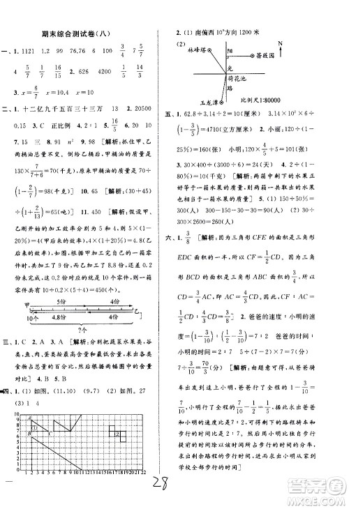 新世纪出版社2021亮点给力大试卷数学六年级下册江苏国际版答案