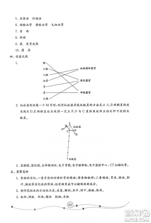 山东教育出版社2021小学科学试卷金钥匙五年级下册人教版答案