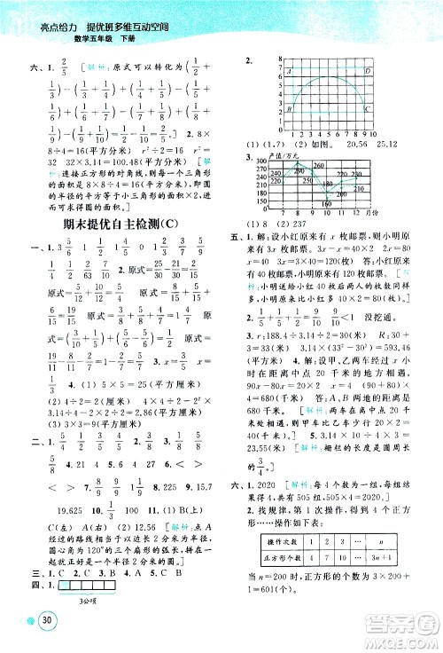 北京教育出版社2021亮点给力提优班多维互动空间数学五年级下册江苏版答案