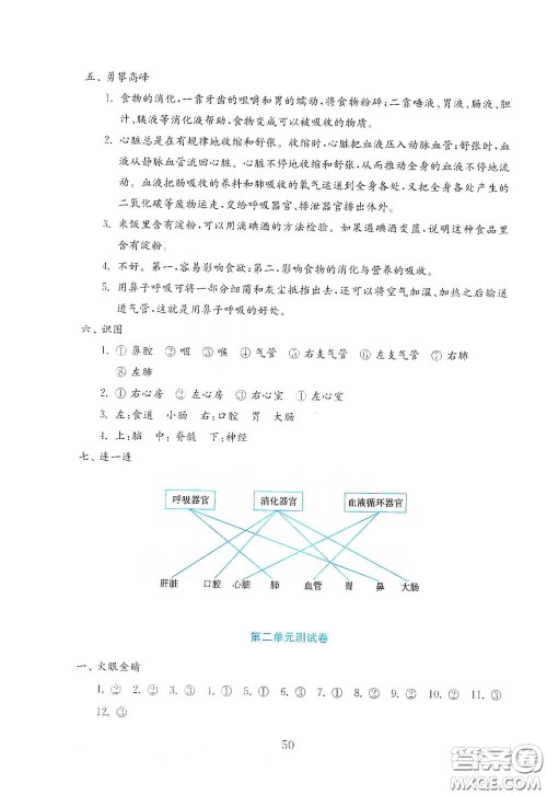 山东教育出版社2021金版小学科学试卷金钥匙五年级下册山东小学专用答案