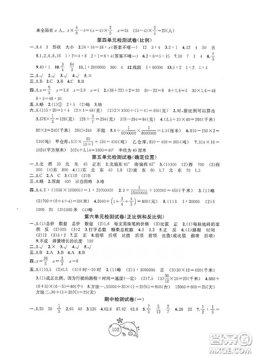 苏州大学出版社2021金钥匙1+1目标检测六年级数学下册国标江苏版答案