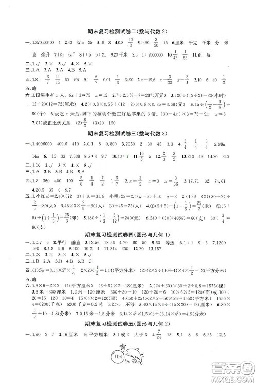 苏州大学出版社2021金钥匙1+1目标检测六年级数学下册国标江苏版答案