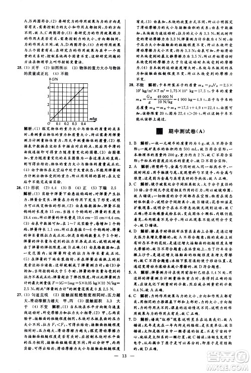 新世纪出版社2021春季亮点给力大试卷物理八年级下册江苏版答案