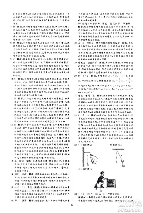 新世纪出版社2021春季亮点给力大试卷物理八年级下册江苏版答案