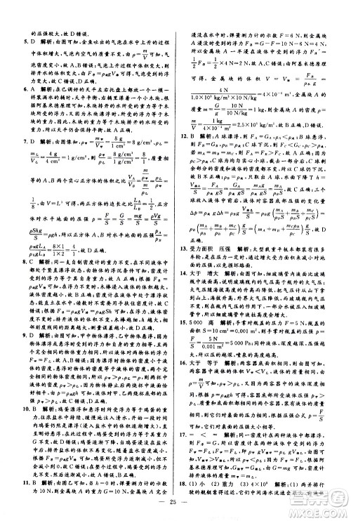 新世纪出版社2021春季亮点给力大试卷物理八年级下册江苏版答案