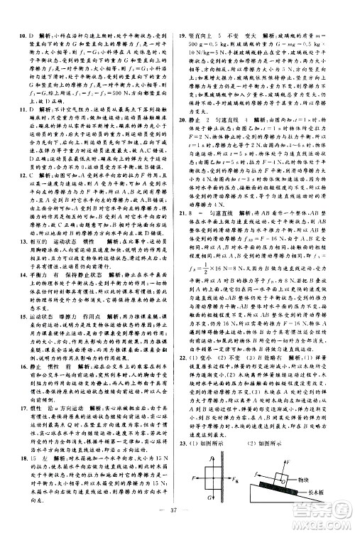 新世纪出版社2021春季亮点给力大试卷物理八年级下册江苏版答案