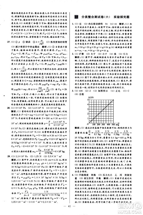 新世纪出版社2021春季亮点给力大试卷物理八年级下册江苏版答案