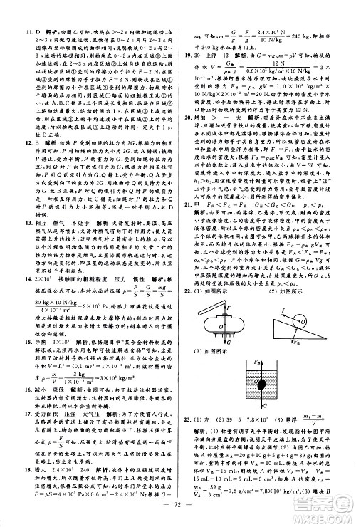 新世纪出版社2021春季亮点给力大试卷物理八年级下册江苏版答案