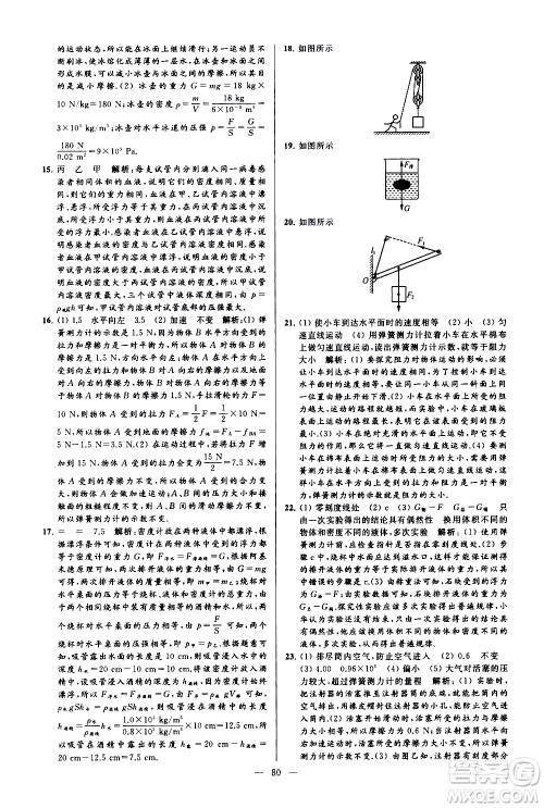 新世纪出版社2021春季亮点给力大试卷物理八年级下册江苏版答案