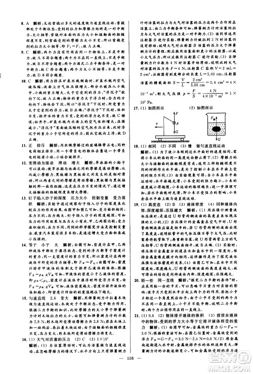 新世纪出版社2021春季亮点给力大试卷物理八年级下册江苏版答案