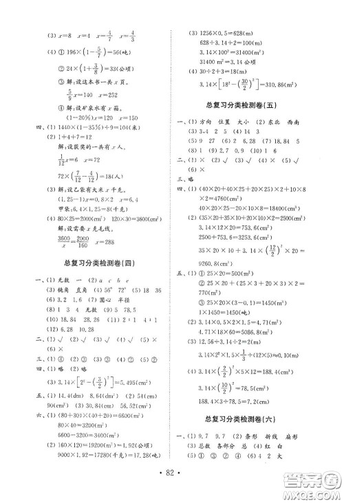 山东教育出版社2021小学数学试卷金钥匙六年级下册答案