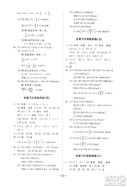山东教育出版社2021小学数学试卷金钥匙六年级下册答案