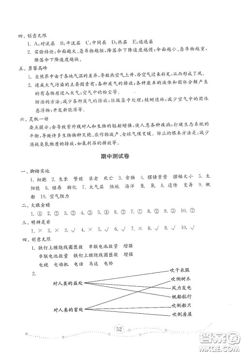 山东教育出版社2021小学科学试卷金钥匙六年级下册答案