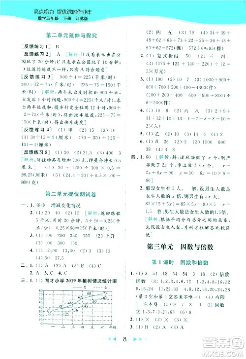 北京教育出版社2021春季亮点给力提优课时作业本数学五年级下册江苏版答案