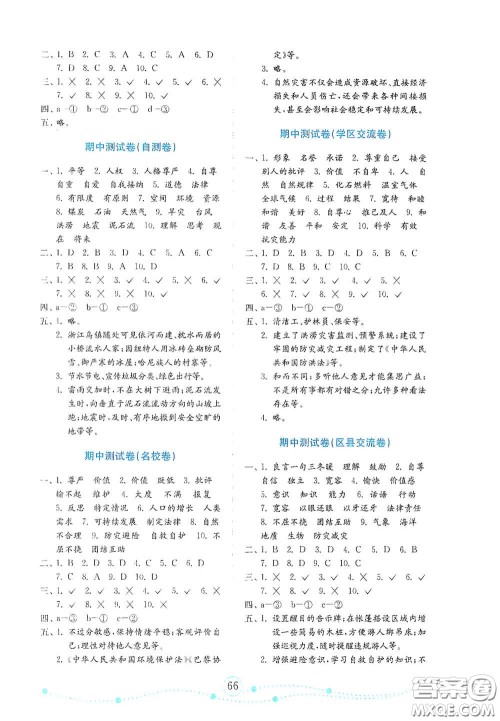 山东教育出版社2021金版小学道德与法治试卷金钥匙六年级下册山东专用答案