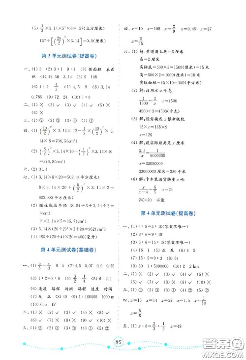 山东教育出版社2021金版小学数学试卷金钥匙六年级下册人教版山东专用答案