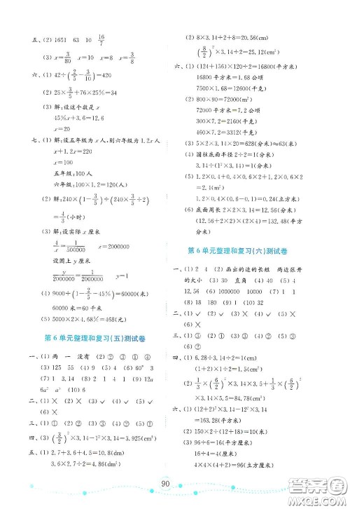 山东教育出版社2021金版小学数学试卷金钥匙六年级下册人教版山东专用答案