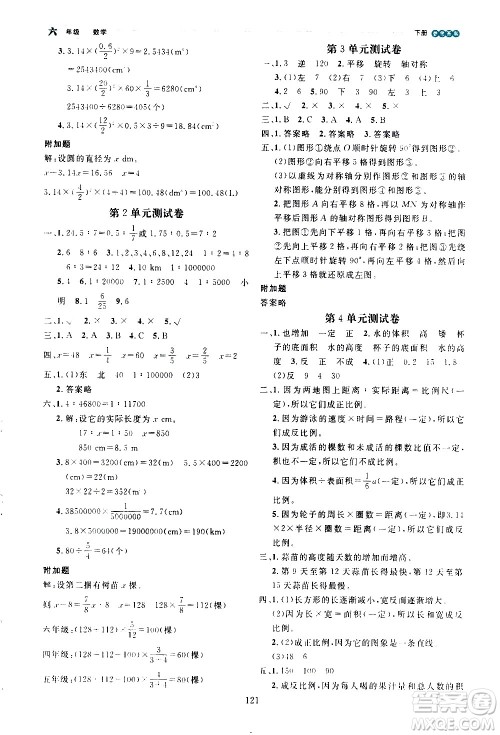 延边人民出版社2021优秀生作业本情景式阅读型练习册六年级数学下册人教版答案