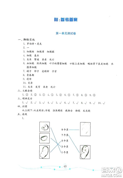 山东教育出版社2021金版小学科学试卷金钥匙六年级下册答案