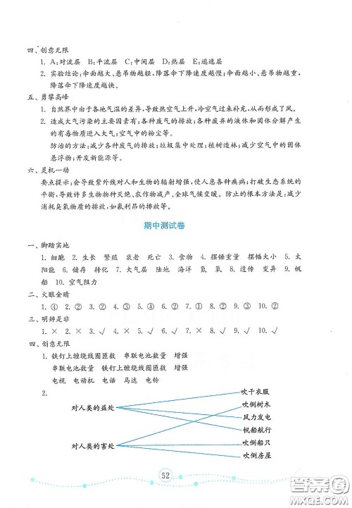 山东教育出版社2021金版小学科学试卷金钥匙六年级下册答案