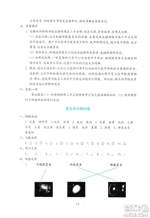 山东教育出版社2021金版小学科学试卷金钥匙六年级下册答案