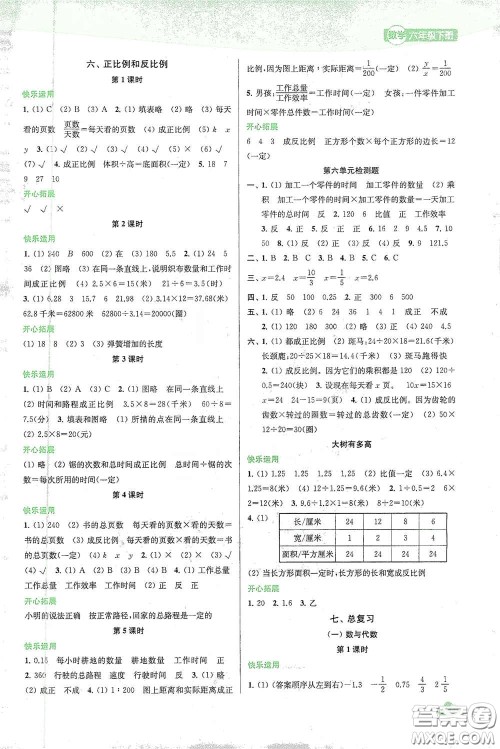 苏州大学出版社2021金钥匙1+1课时作业六年级数学下册国标江苏版答案