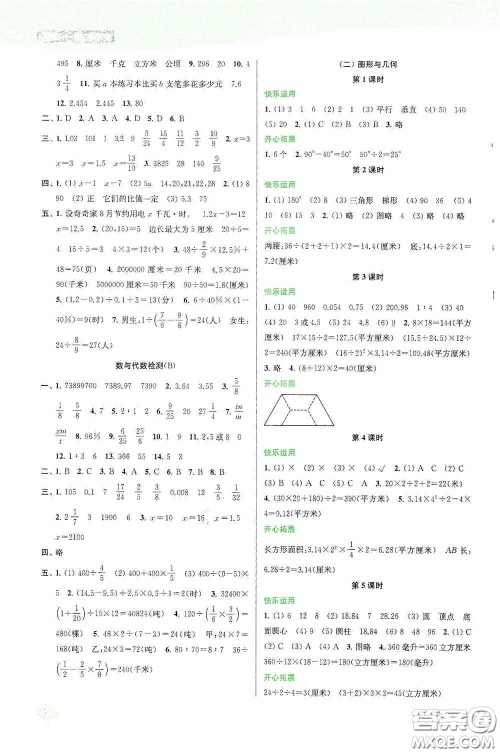 苏州大学出版社2021金钥匙1+1课时作业六年级数学下册国标江苏版答案