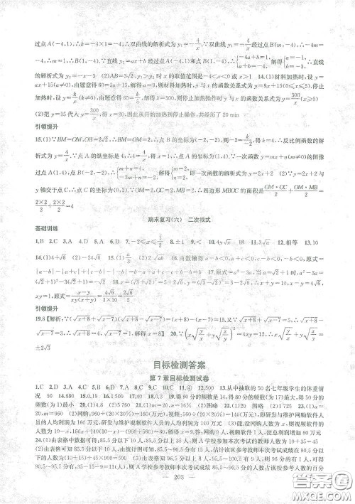 苏州大学出版社2021金钥匙1+1课时作业目标检测八年级数学下册国标江苏版答案