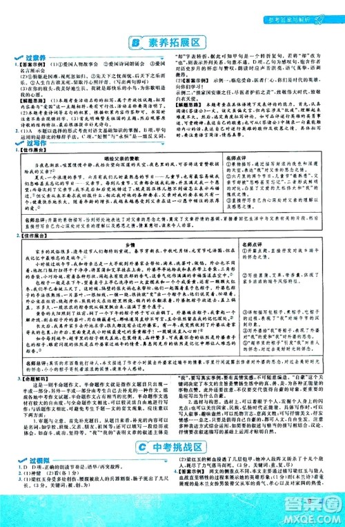 南京师范大学出版社2021版一遍过初中语文七年级下册RJ人教版答案