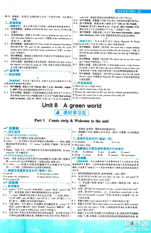 南京师范大学出版社2021版一遍过初中英语八年级下册YLNJ译林牛津版答案