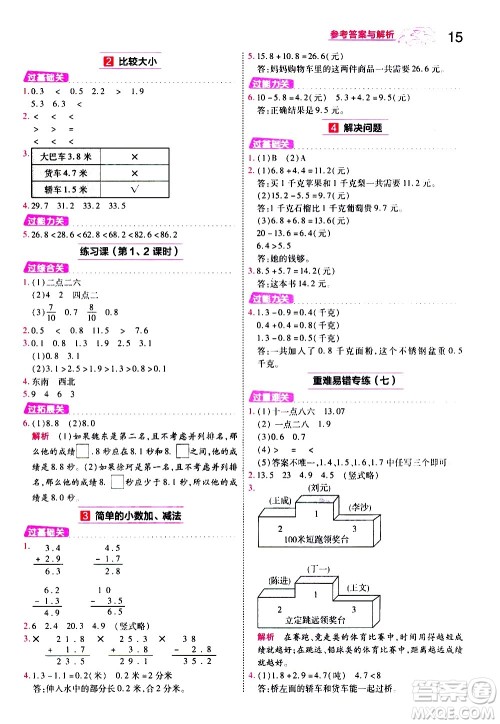 南京师范大学出版社2021春季一遍过小学数学三年级下册RJ人教版答案