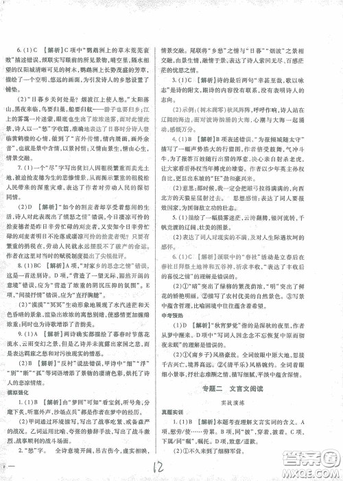 河北少年儿童出版社2021世超金典中考金钥匙中考总复习用书语文河北专用版答案