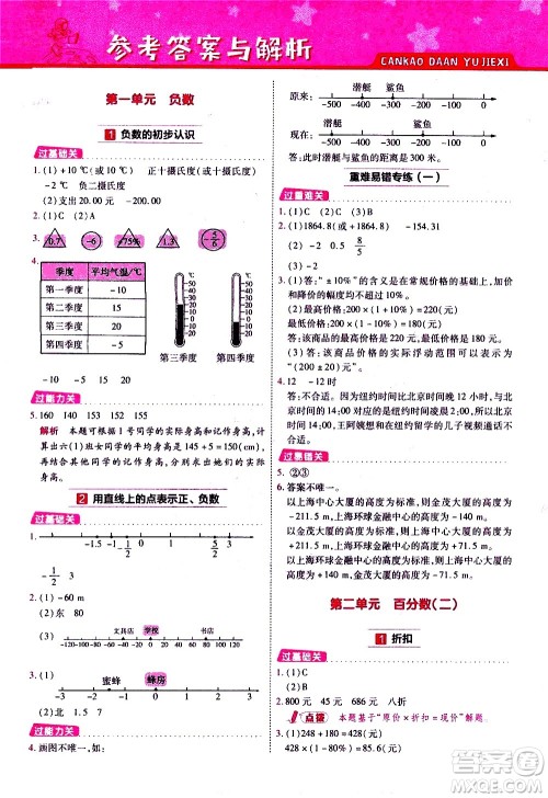 南京师范大学出版社2021春季一遍过小学数学六年级下册RJ人教版答案