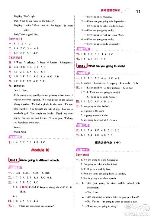 南京师范大学出版社2021春季一遍过小学英语六年级下册WY外研版答案 南京师范大学出版社2021春季一遍过小学英语六年级下册WY外研版答案