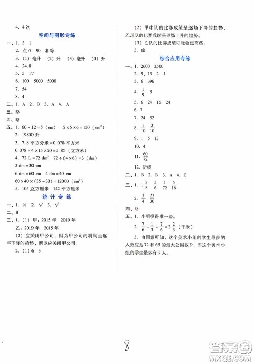 河北少年儿童出版社2021单元检测卷五年级数学下册人教版答案