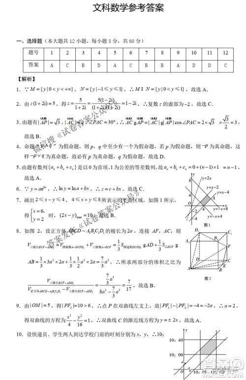 2021云师大附中高考适应性月考八文科数学试题及答案 2021云师大附中高考适应性月考八文科数学试题及答案
