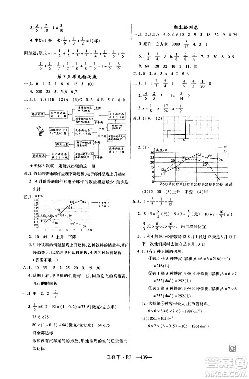 延边大学出版社2021新领程数学五年级下册RJ人教版答案