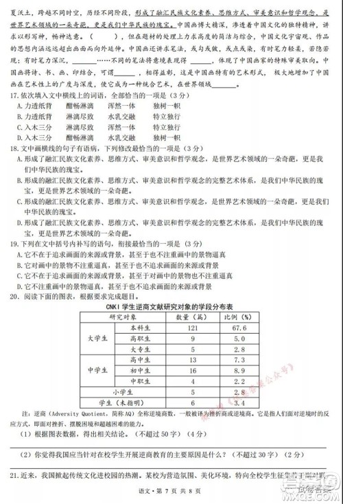 凯里一中2021届高三模拟考试黄金三卷语文试题及答案