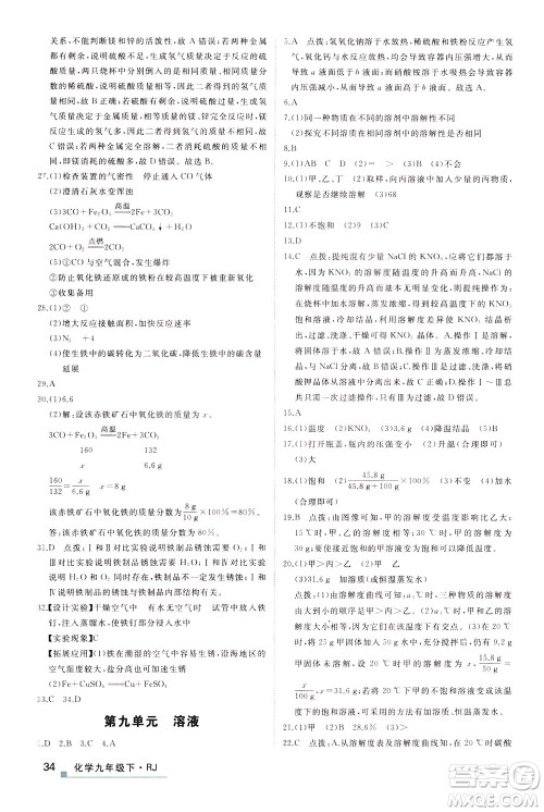 延边大学出版社2021新领程提分特训初中化学九年级下册RJ人教版答案