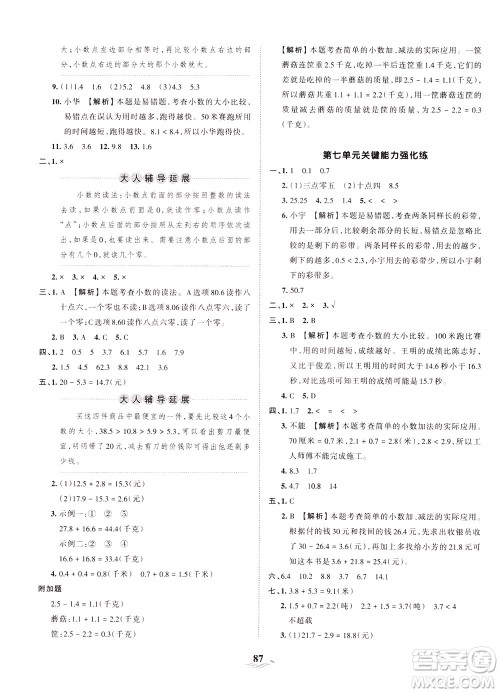 江西人民出版社2021春王朝霞培优100分数学三年级下册RJ人教版答案