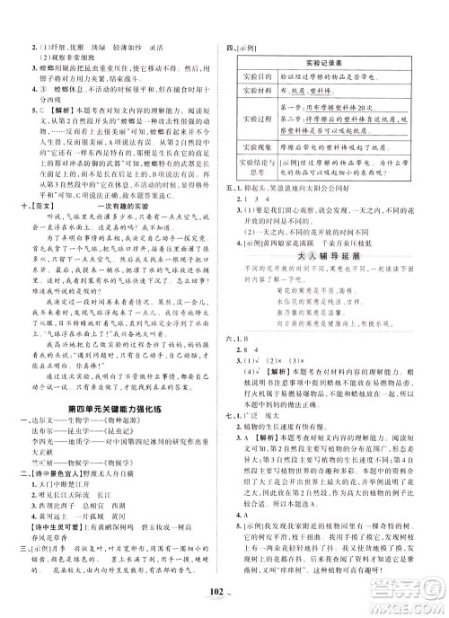 江西人民出版社2021春王朝霞培优100分语文三年级下册RJ人教版答案