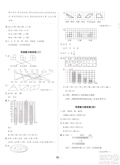 江西人民出版社2021春王朝霞培优100分数学四年级下册BS北师大版答案