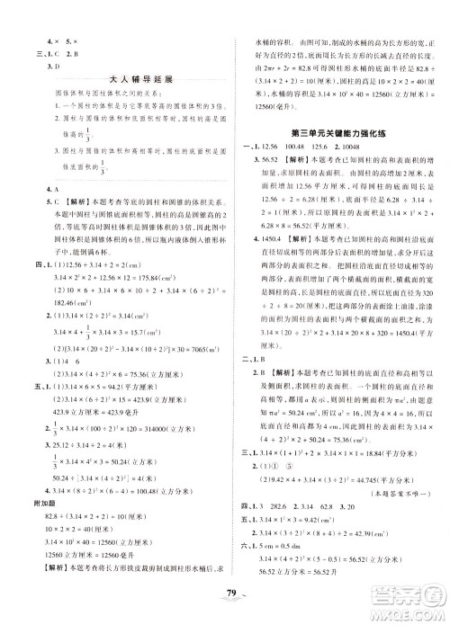 江西人民出版社2021春王朝霞培优100分数学六年级下册RJ人教版答案