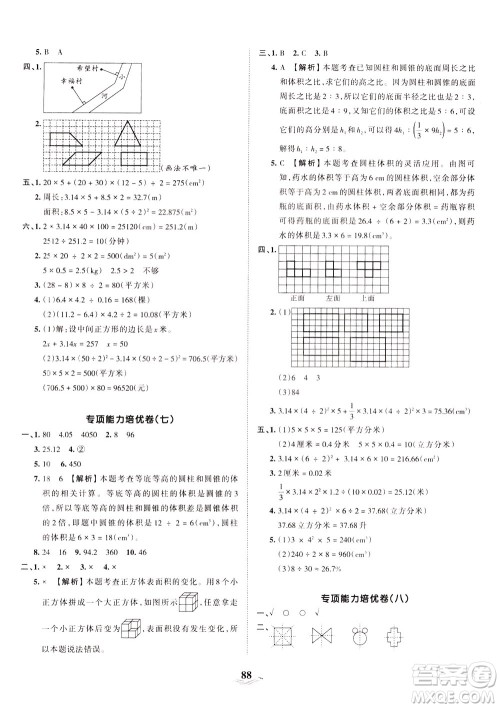 江西人民出版社2021春王朝霞培优100分数学六年级下册RJ人教版答案
