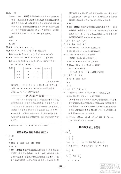 江西人民出版社2021春王朝霞培优100分数学五年级下册RJ人教版答案