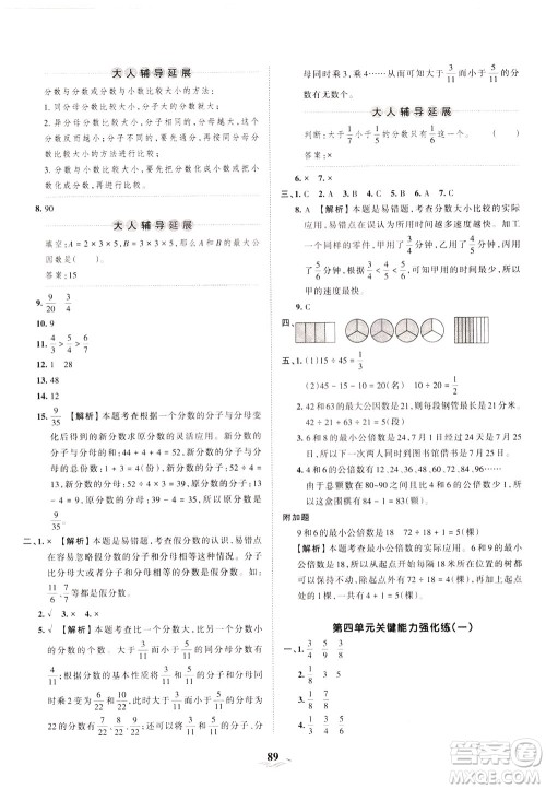 江西人民出版社2021春王朝霞培优100分数学五年级下册RJ人教版答案