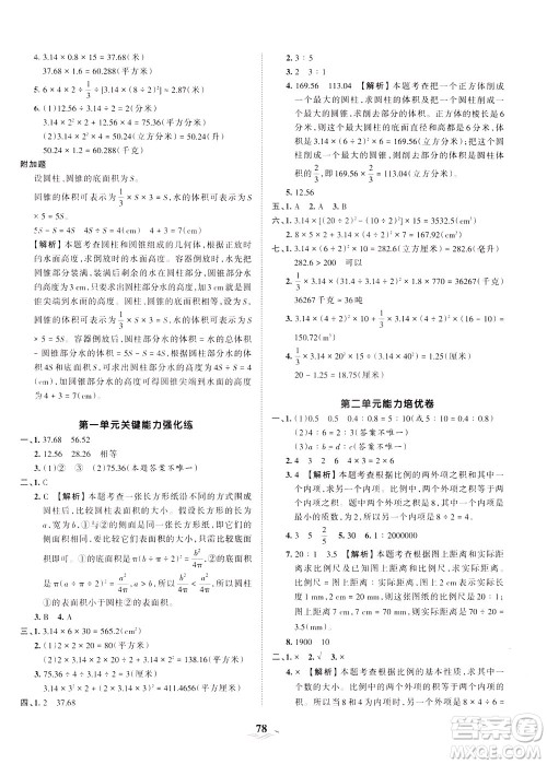 江西人民出版社2021春王朝霞培优100分数学六年级下册BS北师大版答案